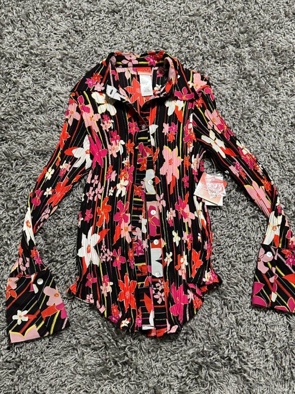 90s 2000s Floral Long Sleeve Button up Blouse Size 6 Deadstock Candela Brand
